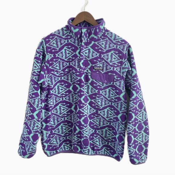 Patagonia | RARE Womens IKAT Blue Synchilla Snap-T Fleece Pullover Purple & Blue - Picture 1 of 10